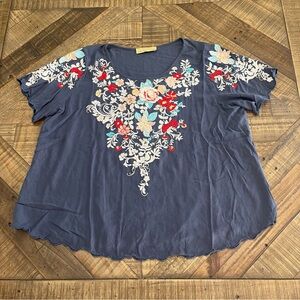 Navy Floral Embroidered Women's Blouse